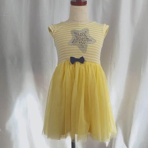 Zunie short sleeve sparkle star tulle dress with bow - yellow - size 5 - Picture 1 of 6